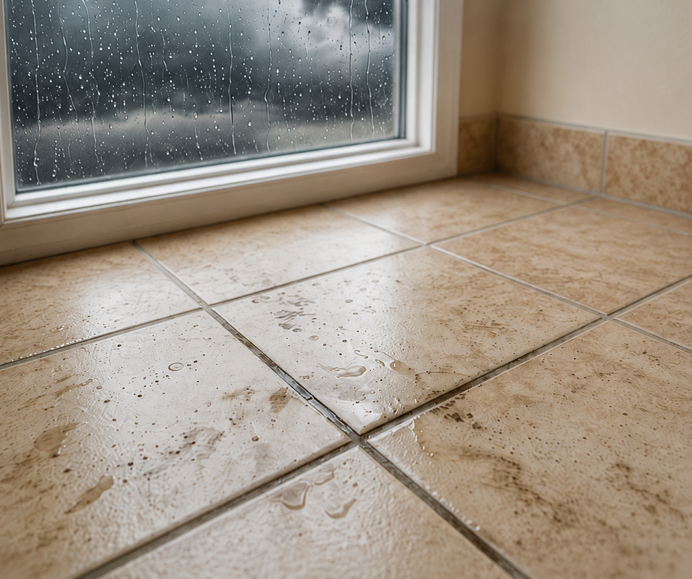 Bathroom floor tile grout before professional restoration in Lake Mary, FL
